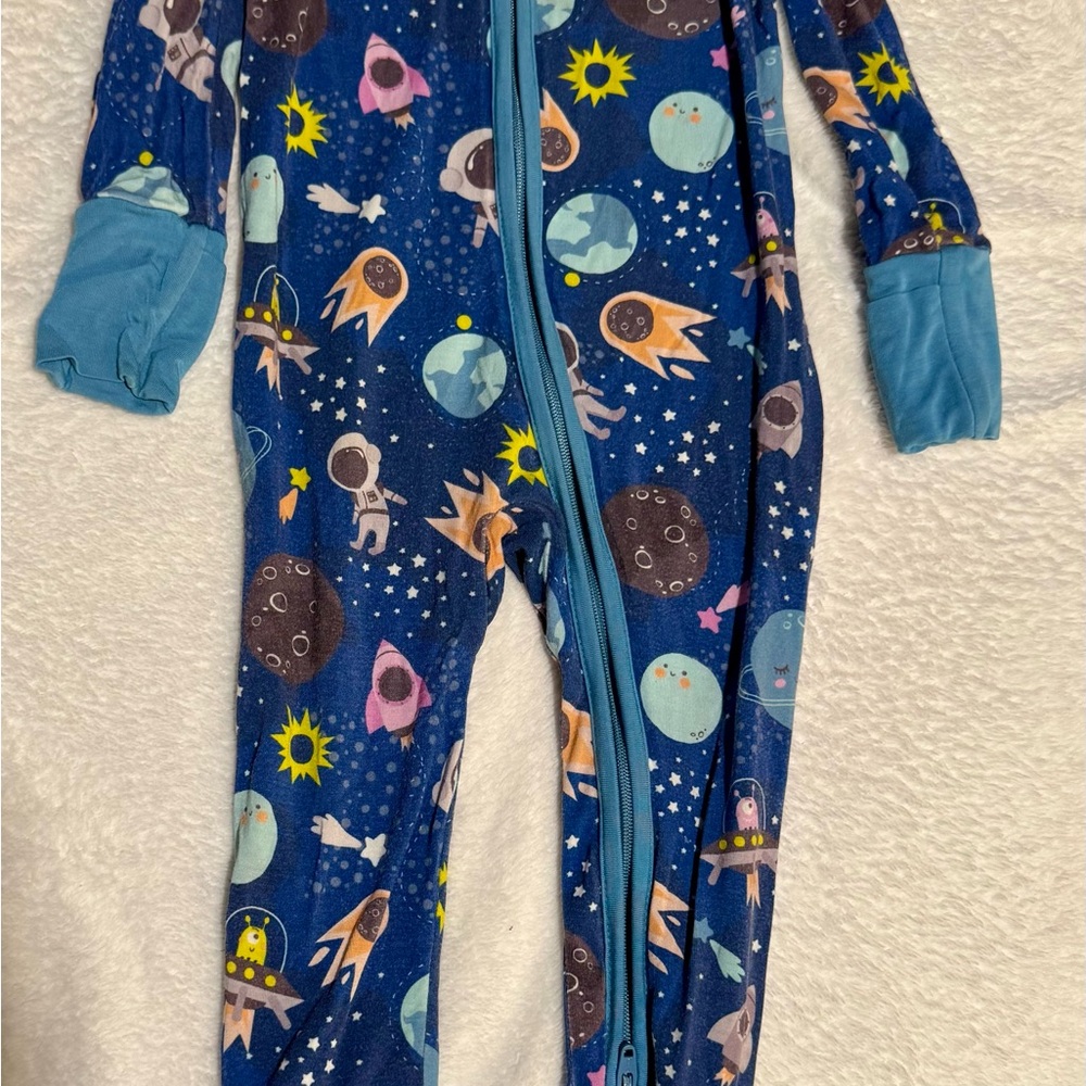 Little Sleepies Space-Themed Blue Kids Footed Onesie